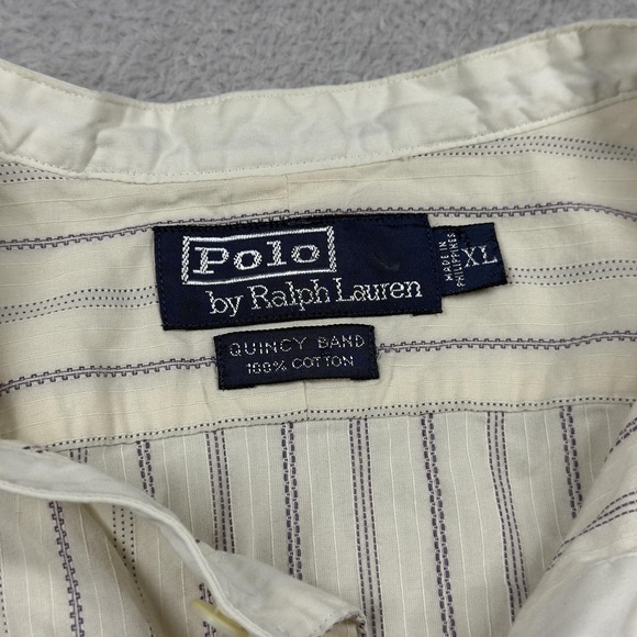 Polo Ralph Lauren Shirt Quincy Band Collar Mens XL Cream Gray Stripe Long Sleeve - Picture 1 of 8